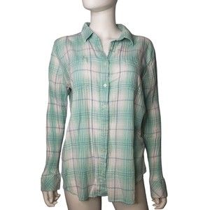 GAP Blue Green Plaid Cotton Shirt Size XL